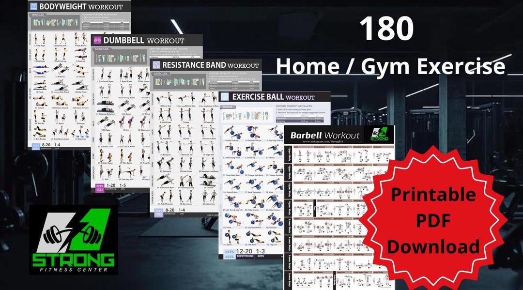 180 Printable Workouts – Home & Gym Exercises | Bodyweight, Dumbbells ...