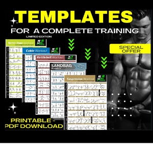 CrossFit-träningsmallar – Utskrivbar träningsplanerare för gymmet | Övningar för Battle Rope, Cable, Kettlebell, Sandbag och TRX