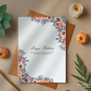 Cartão de aniversário floral, cartão de aniversário para impressão, cartão de aniversário digital, presente para impressão, download instantâneo