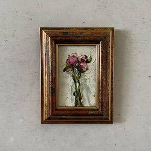 Mini pintura de flores, Pintura al óleo impresionista, Pintura al óleo en miniatura, Pintura al óleo original, Pintura al óleo original pequeña