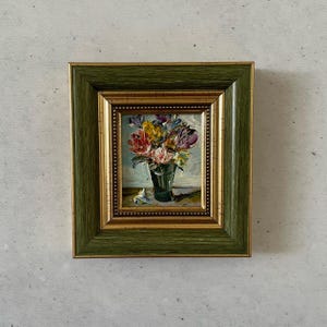 Pintura al óleo en miniatura, Mini pintura de flores, Pintura al óleo original, Pintura al óleo de bodegón, Pintura al óleo original pequeña