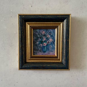 Miniature Floral Oil Painting: Impressionist Still Life, Framed