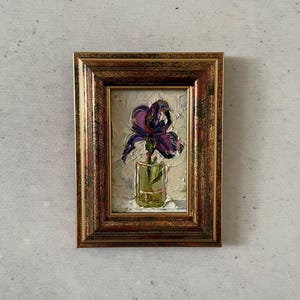Mini pintura de flores, Pintura al óleo impresionista, Pintura al óleo en miniatura, Pintura al óleo original, Pintura al óleo original pequeña