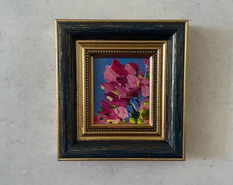 Blooming Sakura Oil Painting, Framed Impressionist Art, Original Miniature Framed Art
