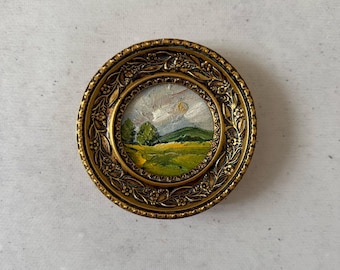 Pittura impressionista, miniatura a olio, originale a olio, piccolo originale a olio, originale a olio vintage