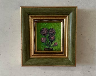 Miniature Floral Oil Painting: Bouquet with Asters, Framed Still Life