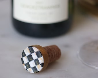 Hand Painted Checkered Wine Stopper – Holiday Host Gift