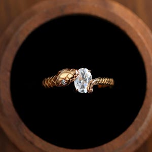 14K Snake Engagement Ring, Gold Serpent Ring with Oval Lab Grown Diamond, Unique Reptile Inspired Promise Ring, Gothic Boho Jewelry for Her