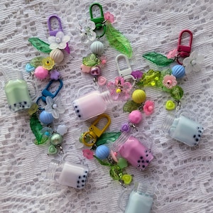 Cute handmade bubble tea keychain accessory