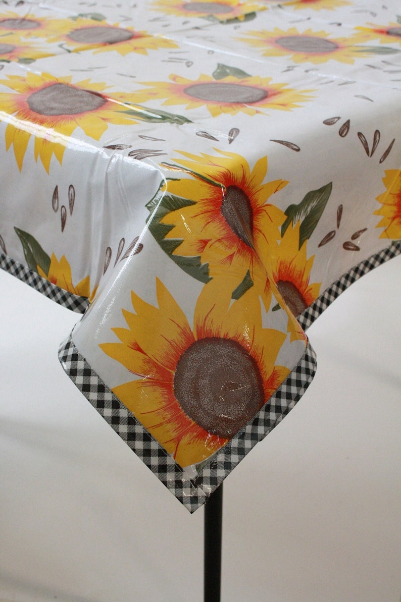 Rectangle Sunflower Oilcloth Tablecloth With Gingham Black Trim Etsy