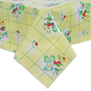 Bows & Bouquet Green on Yellow Oilcloth Tablecloth