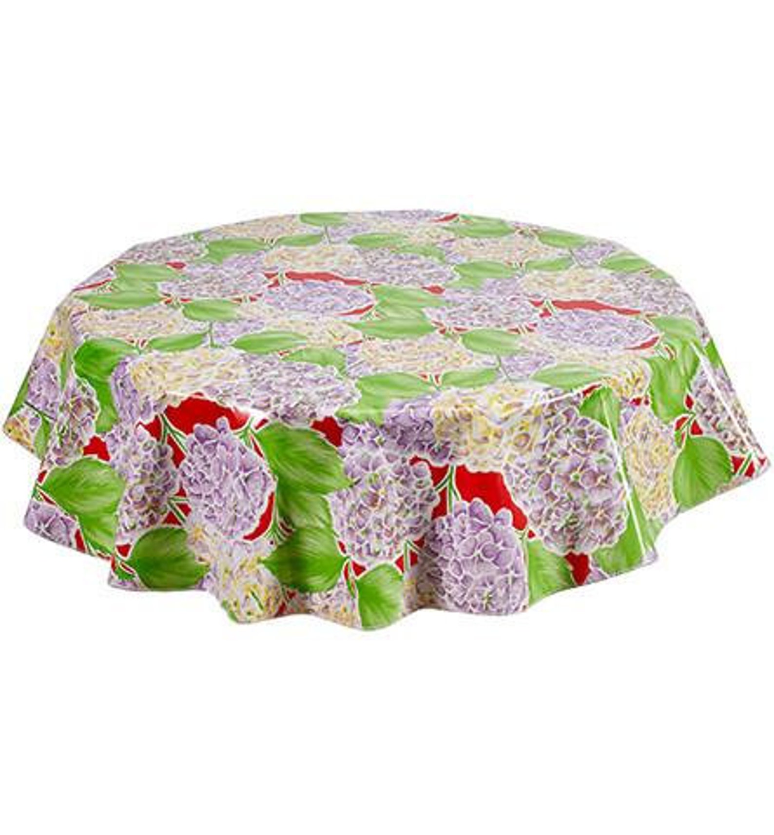 47 Round Oilcloth Tablecloth Hydrangea on Red Etsy