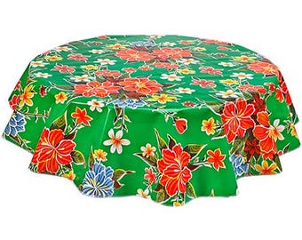 68" Round Oilcloth Tablecloth in Hawaii Green