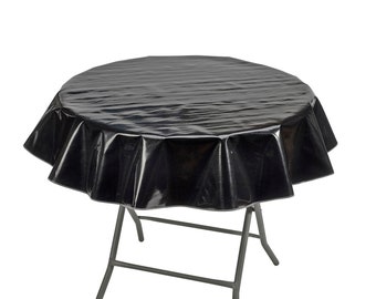 Round Solid Black Oilcloth Tablecloth