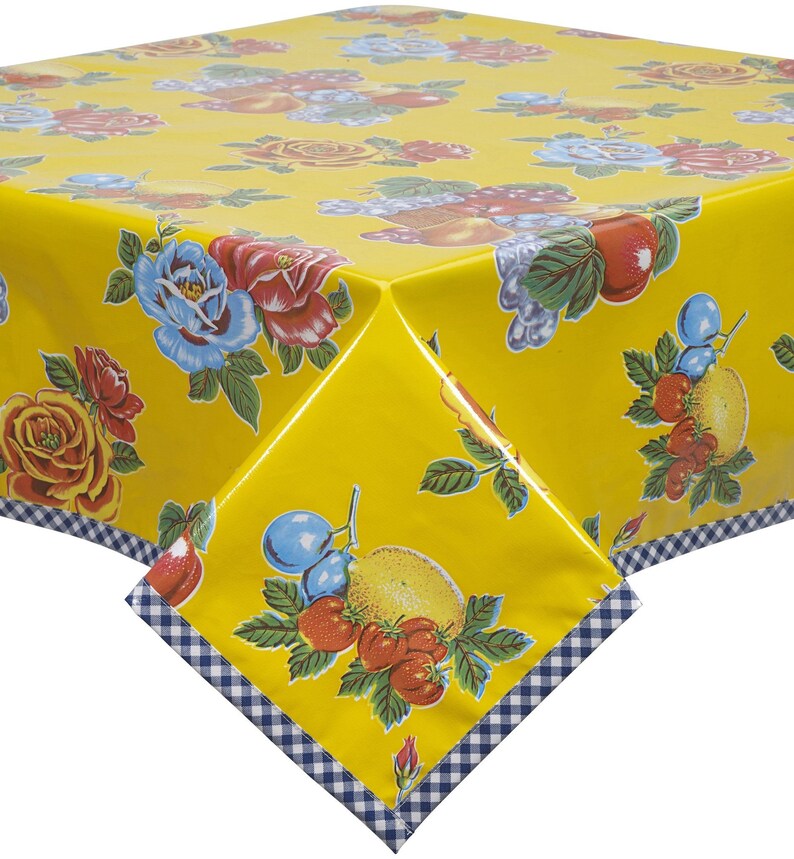 Oilcloth Tablecloth Rectangular Lemons and Roses on Yellow Etsy