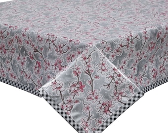 Freckled Sage Oilcloth Tablecloth Mum Blue Oilcloth Tablecloth with Yellow Gingham Trim 48x48 Freckled Sage Oilcloth Tablecloth Mum Blue Oilcloth Tablecloth with Yellow Gingham Trim 48x48