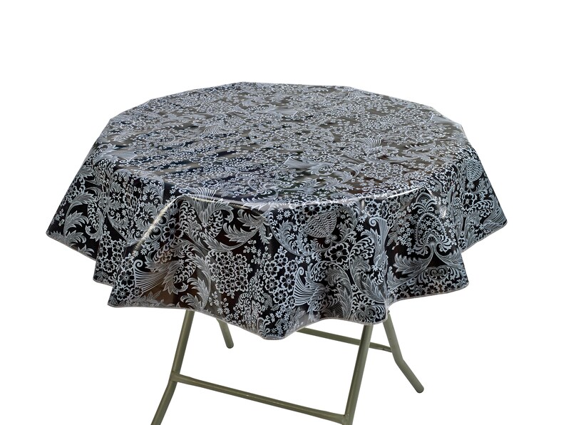 Round Toile White on Black Oilcloth Tablecloth Etsy