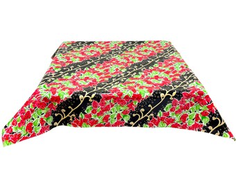 47 x 47 Square Santorini Flora Oilcloth Tablecloth in Black