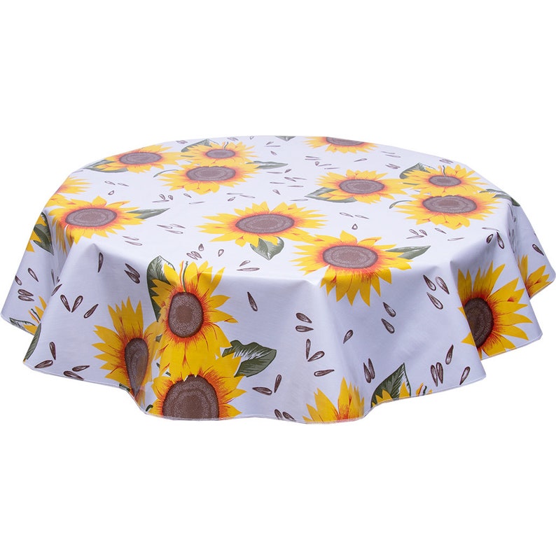 Round Oilcloth Tablecloth Sunflower Etsy