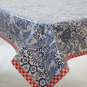 Freckled Sage Square Toile Blue Oilcloth Tablecloth