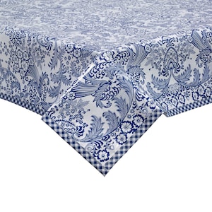 55 x 102 Rectangular Oilcloth Tablecloth Toile Blue