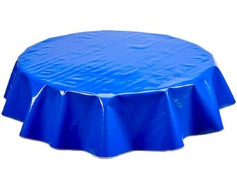 79" Round Solid Blue Oilcloth Tablelcoth