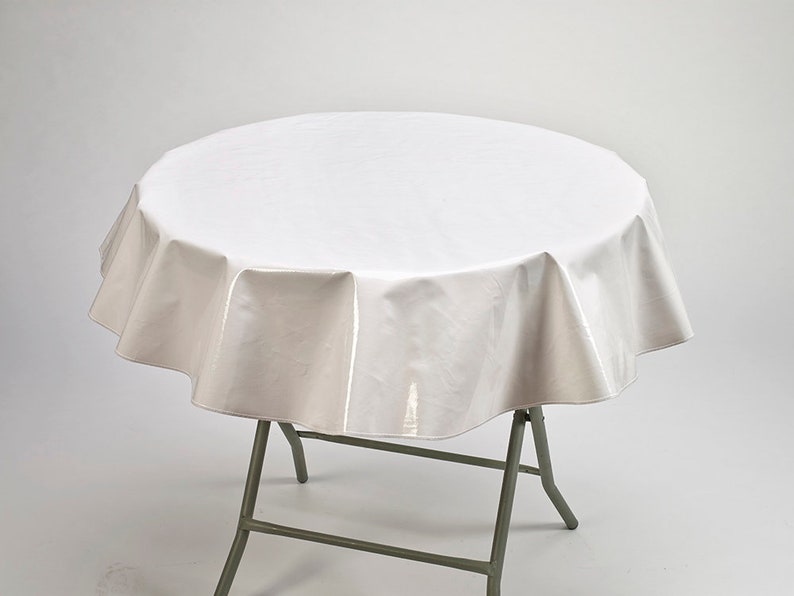 Large Round Solid White Oilcloth Tablecloth Etsy