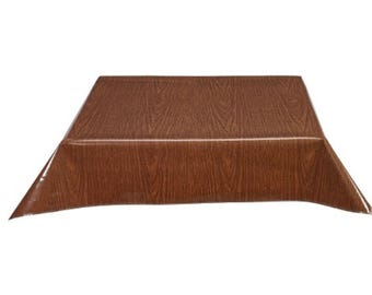 46" x 82" Faux Bois Teak Oilcloth Tablecloth
