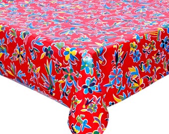 59" x 70" Animal Wonderland Red Oilcloth Tablecloth