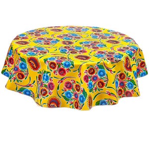 Round Oilcloth Tablecloth Bloom Yellow