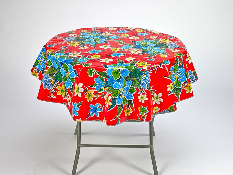 Round Oilcloth Tablecloth Hawaii Red Etsy