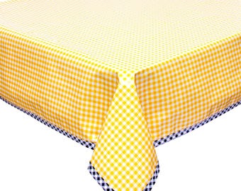 48 x 72 Gingham Yellow Tablecoth with Black Gingham Trim