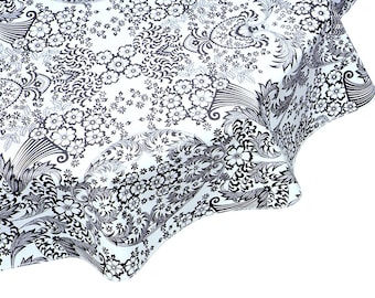 55" Round Oilcloth Tablecloth Toile Black
