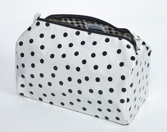 Oilcloth Cosmetic Travel Bag in Dot Black