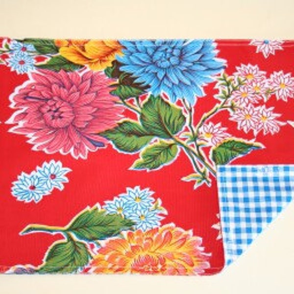 Freckled Sage Double Sided Oilcloth Placemats Mum Red