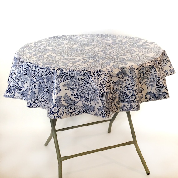 Large Round Oilcloth Tablecloth Toile Blue Large Round Oilcloth Tablecloth Toile, Large Round Table Cloths