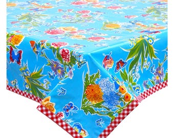 51" x 64" Edgar's Butterfly Light Blue Oilcloth Tablecloth