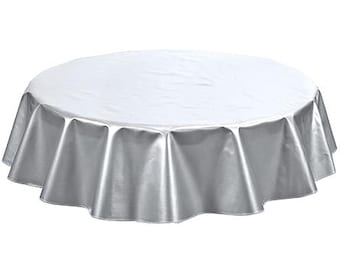 60" Round Double Sided Solid Silver Oilcloth Tablecloth