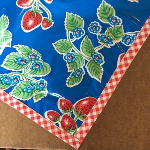 Rectangle Strawberry Blue Oilcloth Tablecloth