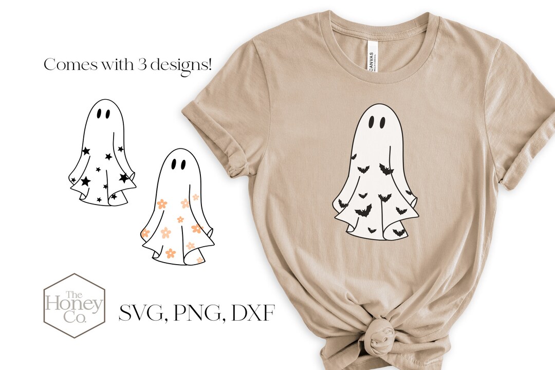 Cute Ghost Halloween Bundle SVG PNG DXF Stars Flowers Bats Clipart ...