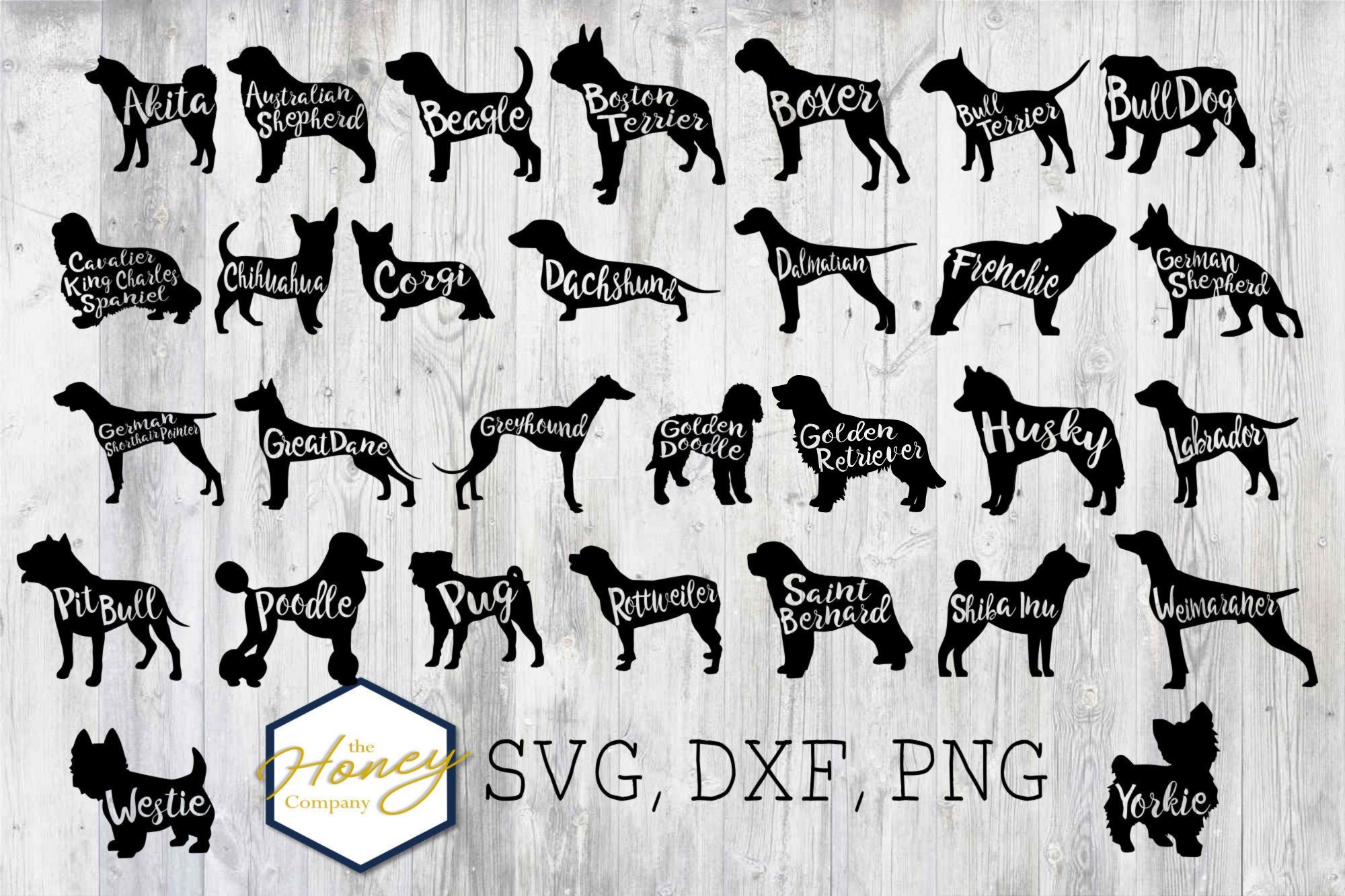 Dog Breed Bundle SVG PNG DXF Set Outline Lover Instant | Etsy