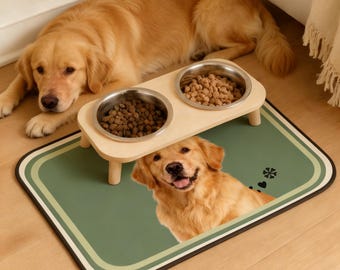 Custom Absorbent Pet Food Mat - Personalized Dog/Cat Bowl Placemat - Photo & Name Design - Pet Meal Mat for Dog Lovers Dog Mom - Non-Slip