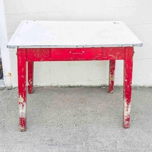 Porcelain Enamel Table One Drawer Shabby Furniture Distressed Decor 1940's
