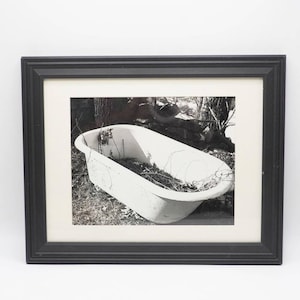 Cast Iron Bathtub in Yard Black & White Photograph Print Framed