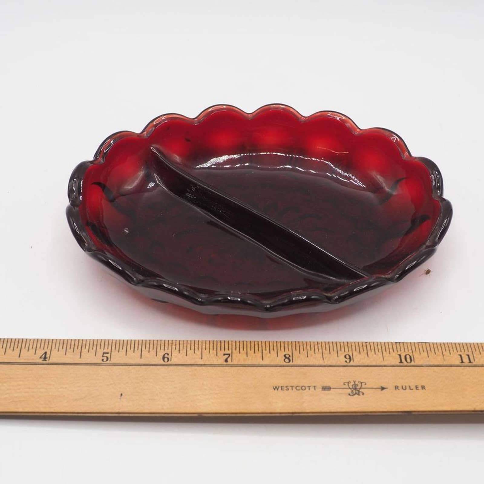 Vintage Ruby Red Glass Divided Candy Dish - Etsy