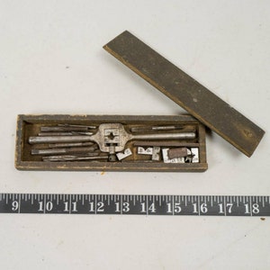 Antique New Model 1 Tap Wrench Tool M.T.D & M. Co. w/ Wood Box and Die Set