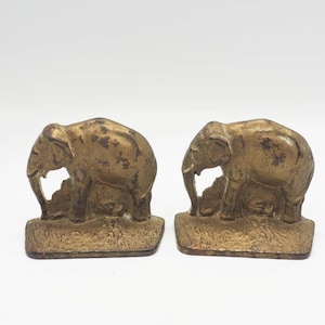 Cast Iron Bronzed Elephant Bookends BY ACW. CO. Heavy Bookends Pair