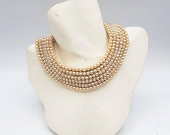 Faux Pearl Choker Necklace 1960's Costume Jewelry Made in