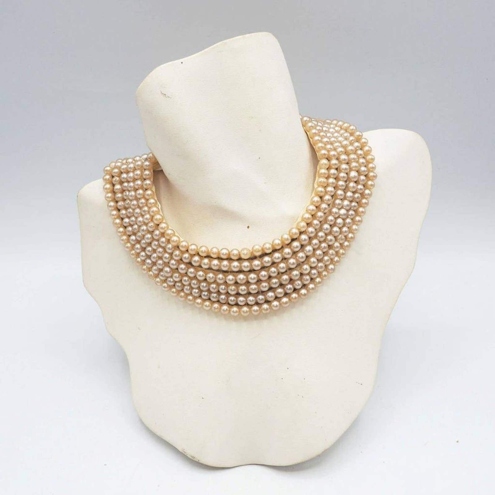 Faux Pearl Choker Necklace 1960's Costume Jewelry Made in