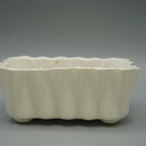 Vintage MCM White Ivory Ceramic Rectangular Ribbed Footed Planter Scallop Rim